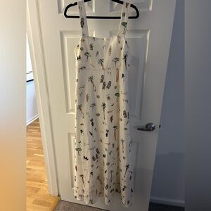 Commense Cream Maxi Dress with Multicolor Tropical Motifs